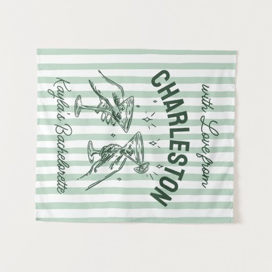 Aangepaste Bachelorette Pastel Stripes Martini Che Wandkleed (Voorkant (horizontaal))