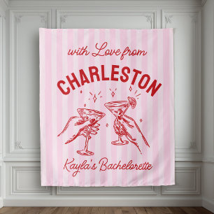 Aangepaste Bachelorette Pastel Stripes Martini Che Wandkleed