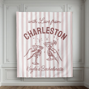 Aangepaste Bachelorette Pastel Stripes Martini Che Wandkleed