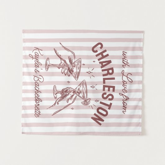 Aangepaste Bachelorette Pastel Stripes Martini Che Wandkleed (Voorkant (horizontaal))