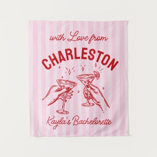 Aangepaste Bachelorette Pastel Stripes Martini Che Wandkleed (Voorkant)