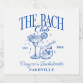 Aangepaste Bachelorette Retro Cocktail Blauw Sparkling Wijnetiket (Enkel label)