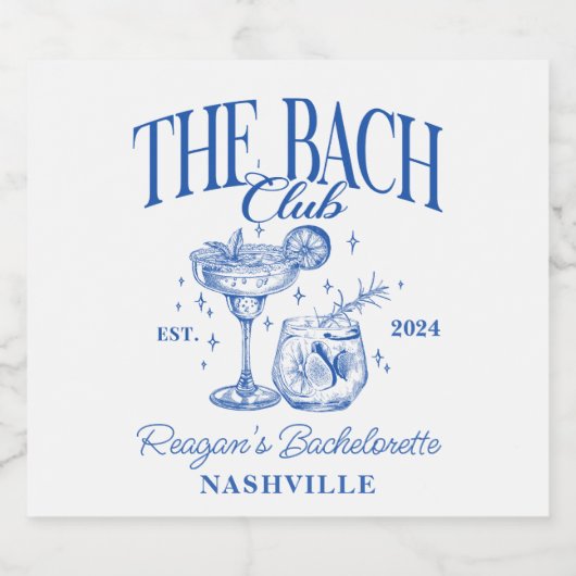 Aangepaste Bachelorette Retro Cocktail Blauw Sparkling Wijnetiket (Enkel label)