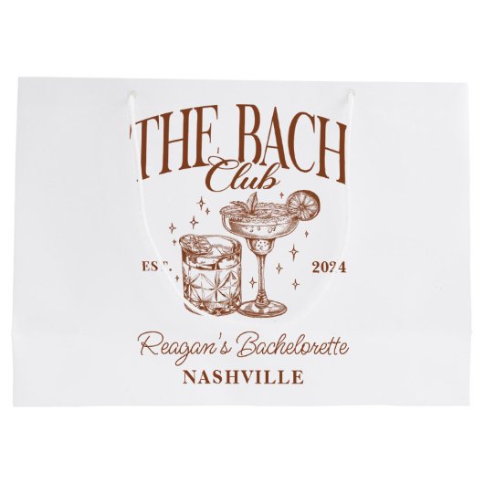 Aangepaste Bachelorette Retro Cocktail Bruin Groot Cadeauzakje (Achterkant)