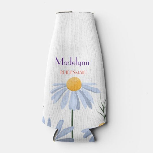 Aangepaste Bachelorette White Daisy Floral Flesjeskoeler (Voorkant)