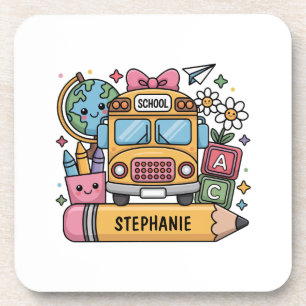 Aangepaste Back-to-School Bus - Personaliseer Bier Onderzetter