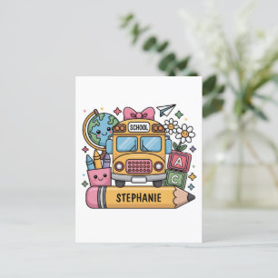 Aangepaste Back-to-School Bus - Personaliseer Briefkaart