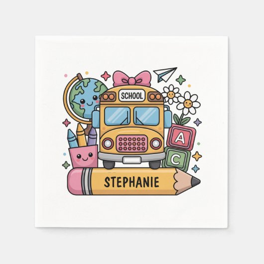 Aangepaste Back-to-School Bus - Personaliseer Servet (Voorkant)