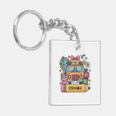 Aangepaste Back-to-School Bus - Personaliseer Sleutelhanger (Voorkant Links)