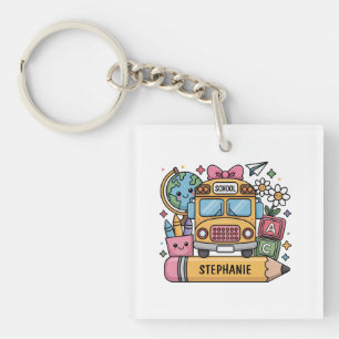 Aangepaste Back-to-School Bus - Personaliseer Sleutelhanger