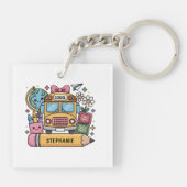 Aangepaste Back-to-School Bus - Personaliseer Sleutelhanger (Achterkant)