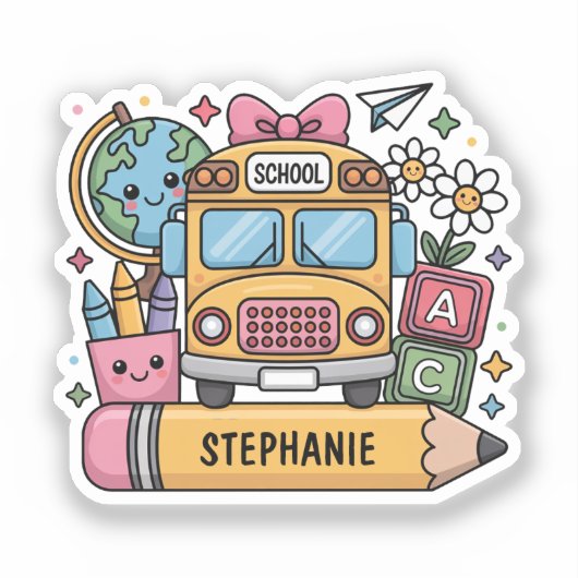 Aangepaste Back-to-School Bus - Personaliseer Sticker (Voorkant)