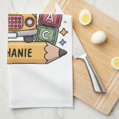 Aangepaste Back-to-School Bus - Personaliseer Theedoek (Quarter Fold)