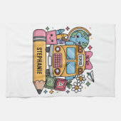Aangepaste Back-to-School Bus - Personaliseer Theedoek (Horizontaal)
