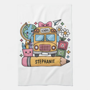 Aangepaste Back-to-School Bus - Personaliseer Theedoek