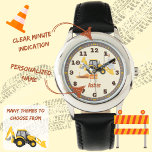 Aangepaste backhoe constructie Leer de tijd te ver Horloge<br><div class="desc">Maak leertijd leuk met deze gepersonaliseerde backhoe kinder leren om de tijd horloge te vertellen, ideaal voor kleine bouwliefhebbers! Met een gedurfde gele graafmachine op een drukke bouwplaats is dit horloge net zo boeiend als leerzaam. Ontworpen om kinderen te helpen de tijd te leren vertellen, bevat het minuumindicatoren (lijnen voor...</div>