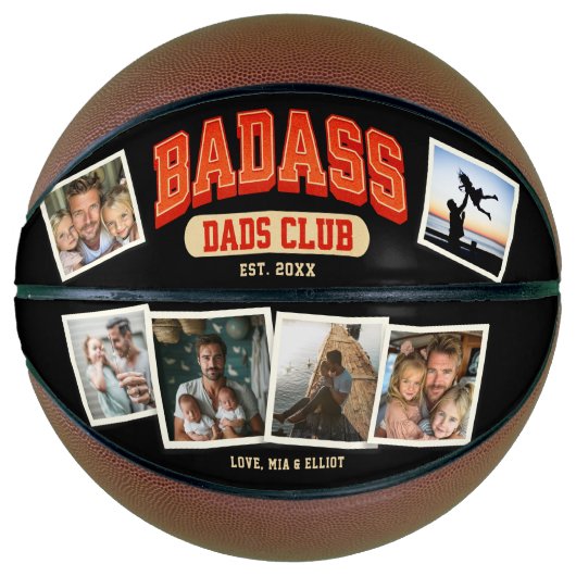 Aangepaste Badass Papa Club Retro Cool Fotocollage Basketbal (Voorkant)