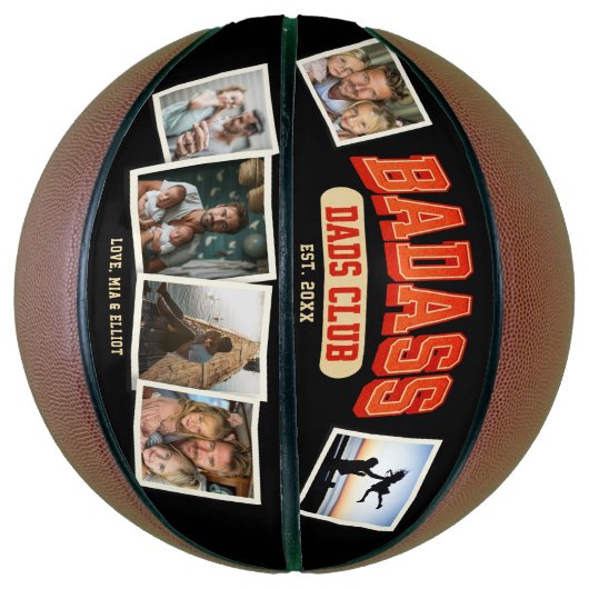 Aangepaste Badass Papa Club Retro Cool Fotocollage Basketbal (Verticaal)