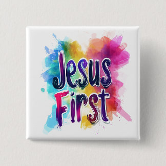 Aangepaste badge "Jesus First" Vierkante Button 5,1 Cm