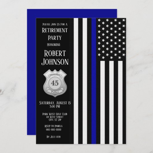 Aangepaste badge Thin Blue Line Retirement Kaart (Voorkant / Achterkant)