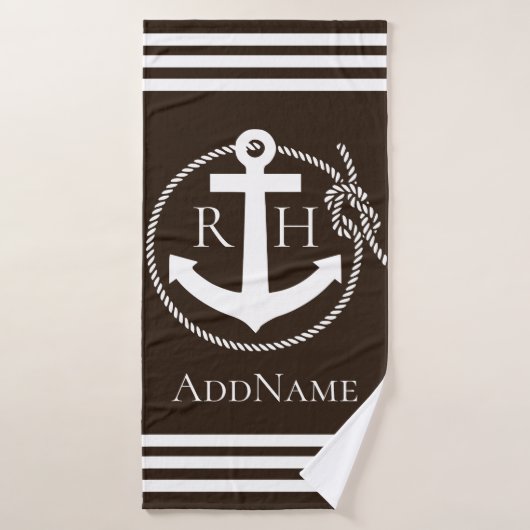 Aangepaste badhanddoek met bruine Anchor Rope Stri (Badhanddoek)