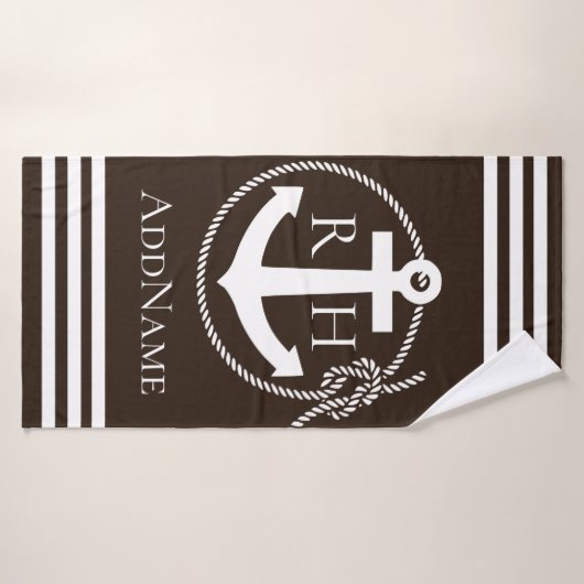 Aangepaste badhanddoek met bruine Anchor Rope Stri (Badhanddoek)