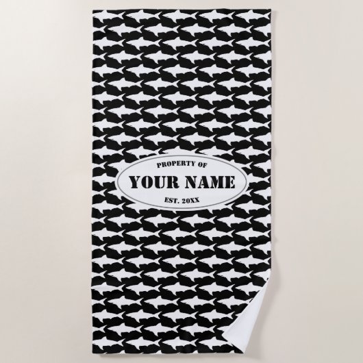 Aangepaste badhanddoek met een groot wit haaienpat (Voorkant)