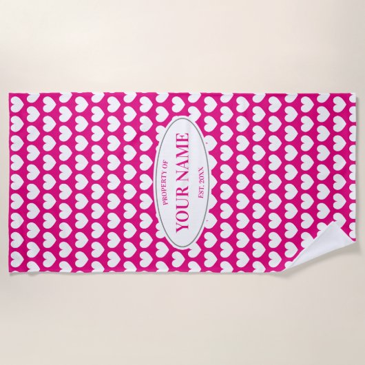 Aangepaste badhanddoek met warmroze hartritme (Voorkant)