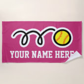 Aangepaste badhanddoekcadeau met gele softball log strandlaken (Voorkant)