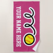 Aangepaste badhanddoekcadeau met gele softball log strandlaken (Voorkant)