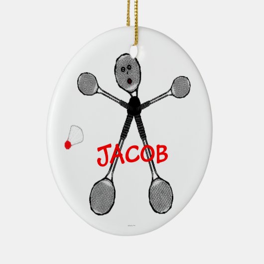 Aangepaste Badminton Player Cartoon Keramisch Ornament (Rechts)