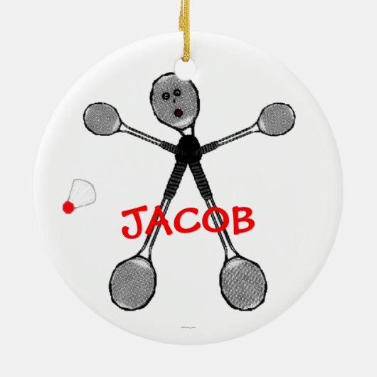 Aangepaste Badminton Player Cartoon Keramisch Ornament (Achterkant)