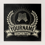Aangepaste Badminton Player Name Racquet Sports Legpuzzel<br><div class="desc">Het gepersonaliseerde ontwerp van de Naam van de Speler van Badminton Racquet van de Sport,  dat championstijl met voeten treedt en 2 shuttlecocks. Aanpassen met jouw naam of aangepaste tekst!</div>