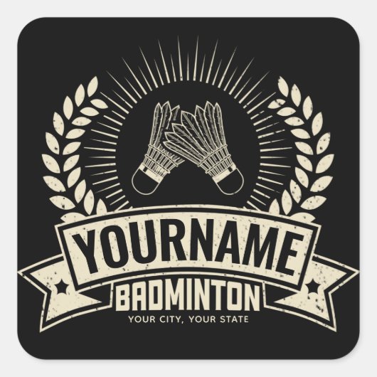 Aangepaste Badminton Player Name Racquet Sports Vierkante Sticker (Voorkant)