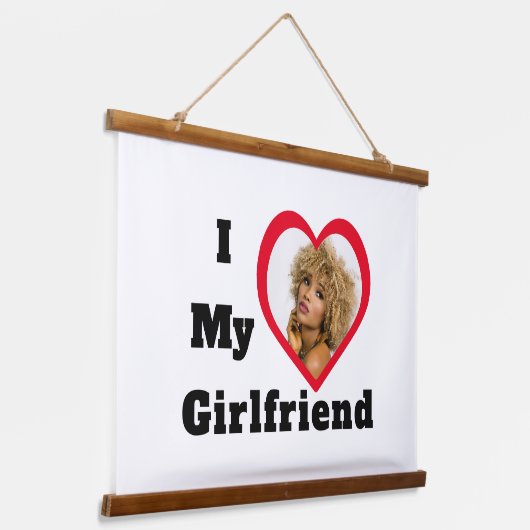 Aangepaste Bae-foto Ik hou van mijn Vriendin Hangend Wandkleed (Gebogen)