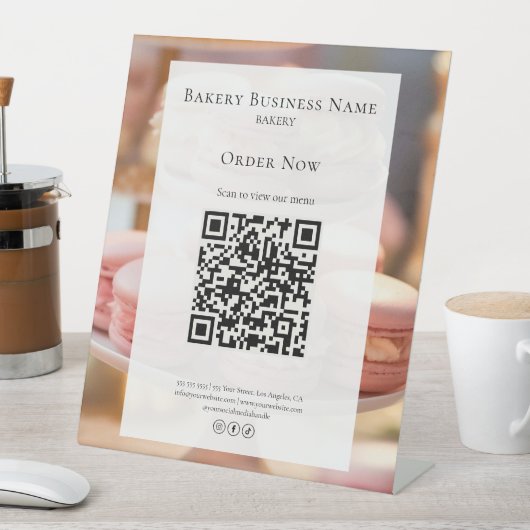 Aangepaste Bakery Scan Menu QR Reclamebord Met Voetstuk (Insitu)