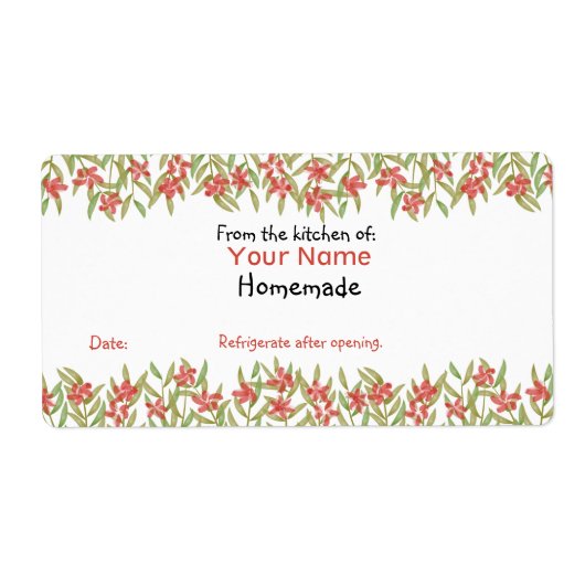 Aangepaste baketiketten Rode Waterverf Bloemen van Etiket (Voorkant)