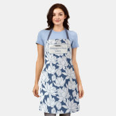 Aangepaste Bakkerij Naam Blauwe Lotus Print Chef-k Schort (Gedragen)