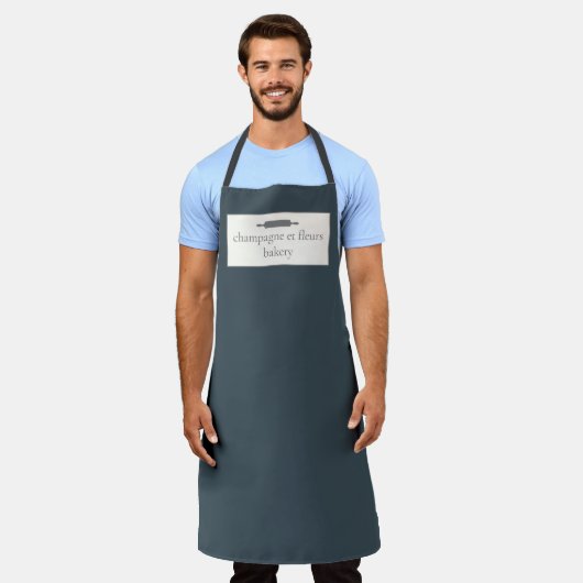 Aangepaste Bakkerij Naam Deep Midnight Blue Chef + Schort (Gedragen)