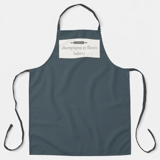 Aangepaste Bakkerij Naam Deep Midnight Blue Chef + Schort (Voorkant)