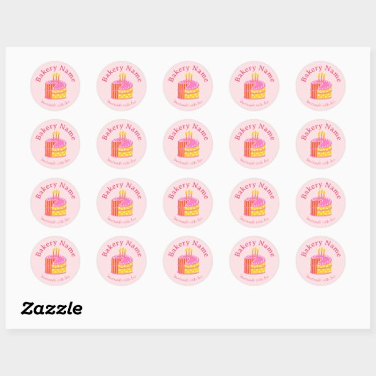 Aangepaste bakkerij Stickers | Roze taart met kaar (Vel)
