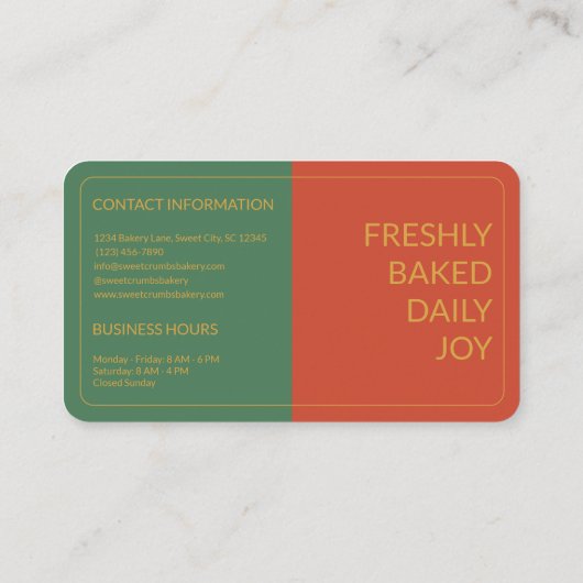 Aangepaste Bakkerij Terracotta, Groen, Mosterdgeel Visitekaartje (Achterkant)
