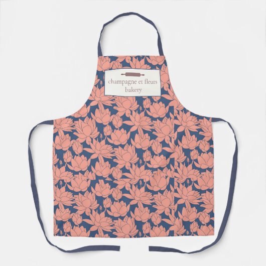 Aangepaste bakkernaam Blauw en Roze Lotus Chef of Schort (Voorkant)