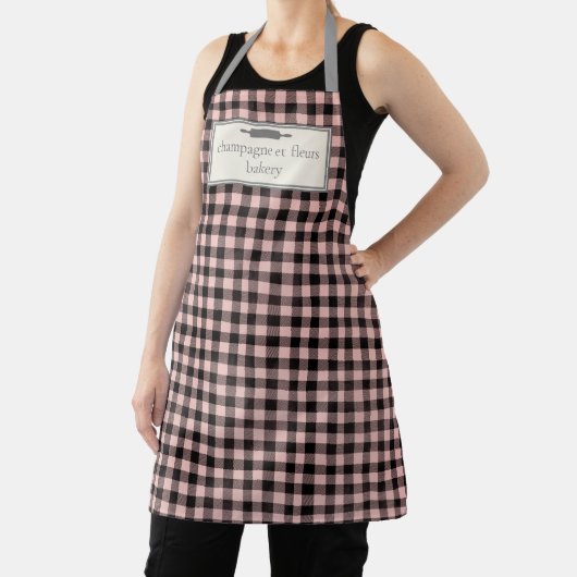 Aangepaste bakkernaam Roze + Zwart geplakt chequep Schort (Insitu)