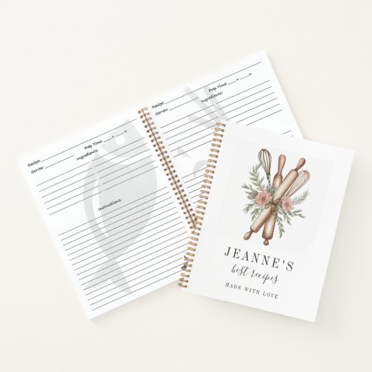 Aangepaste Bakkers Rolling Pin Whisk Recept Sjablo Notitieboek (Binnen)