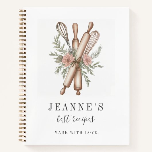 Aangepaste Bakkers Rolling Pin Whisk Recept Sjablo Notitieboek (Voorkant)