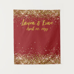 Aangepaste Baksteen Rood Goud Glitter Bruiloft Fot Wandkleed