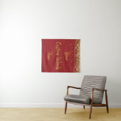 Aangepaste baksteen rood & goud verjaardagsfeestje wandkleed (In Situ (horizontaal))