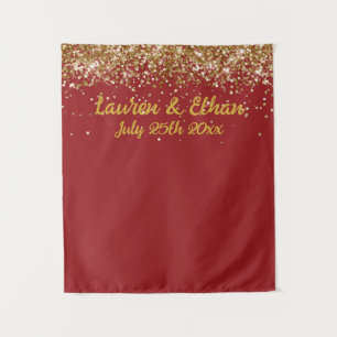 Aangepaste Baksteen Rood Gouden Glitter Bruiloft P Wandkleed