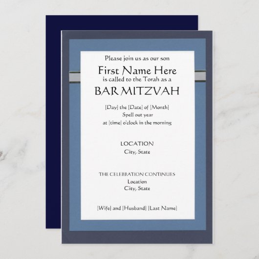 Aangepaste balk Mitzvah-uitnodigingen Kaart (Voorkant / Achterkant)